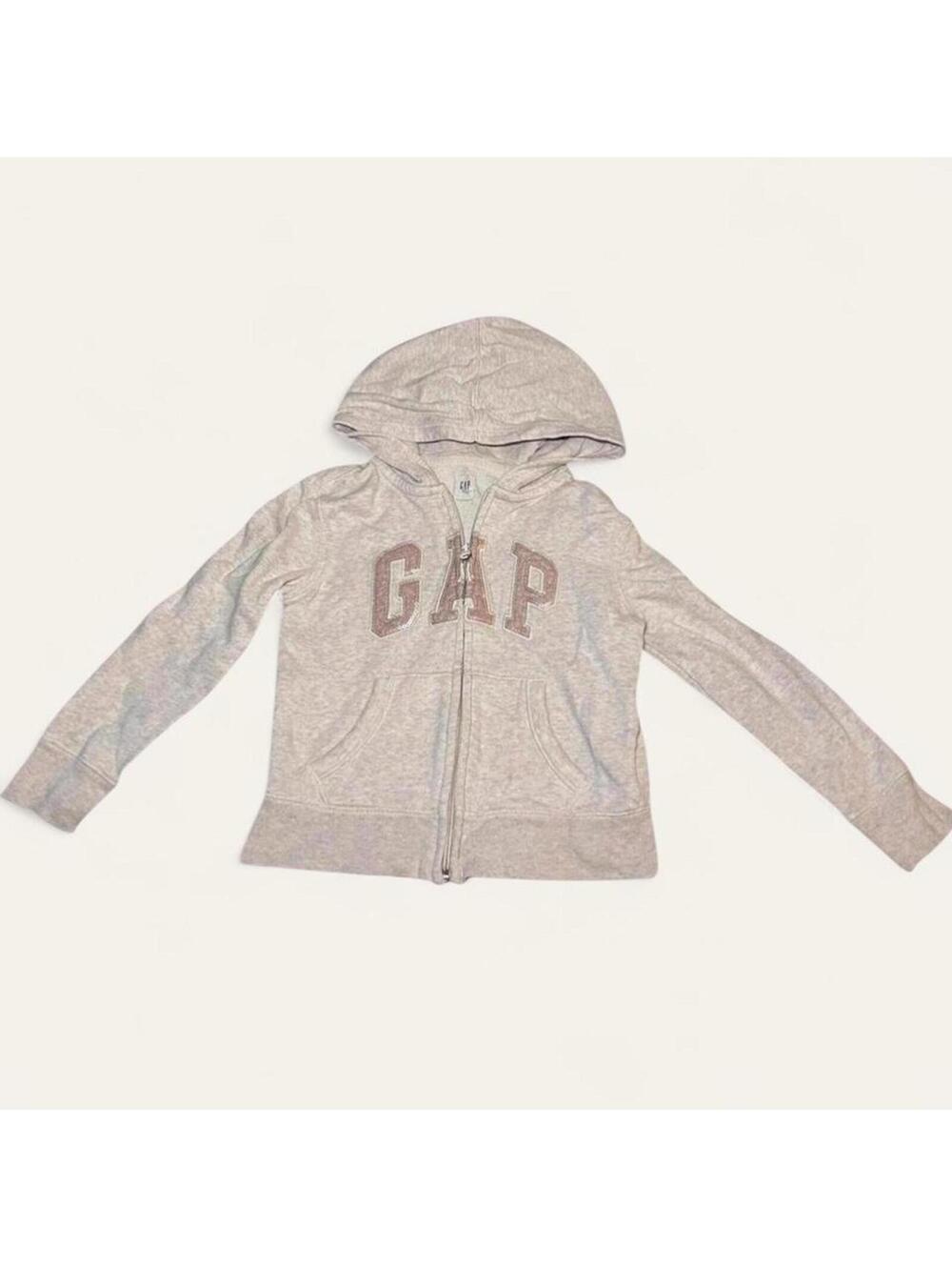 Gap Kids Grey Cream Zip Up Sweater Pink Logo Size 6-7 Years